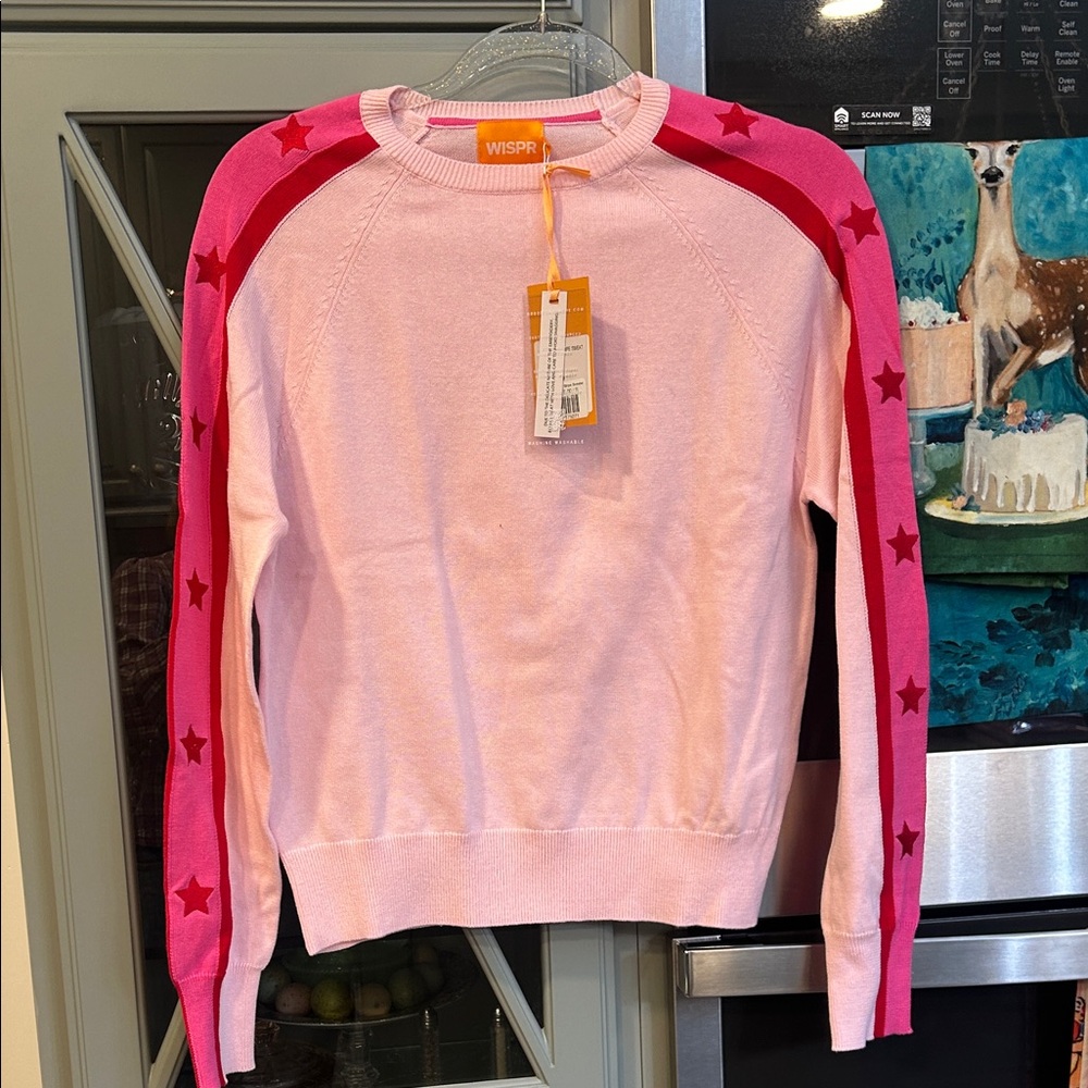 WISPR Pink Star Crew Neck Cotton Sweater NWT